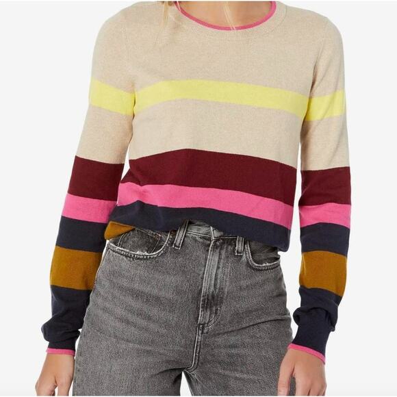 Faherty Ollie Small Knit Sweater Cashmere Blend Horizontal Stripes Crew Neck - Picture 1 of 10